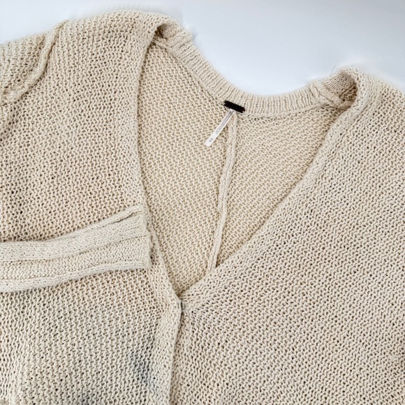 Free People Sweaters - Free People Cream Knit Open Front Cardigan Sweater V Neck Pockets Medium